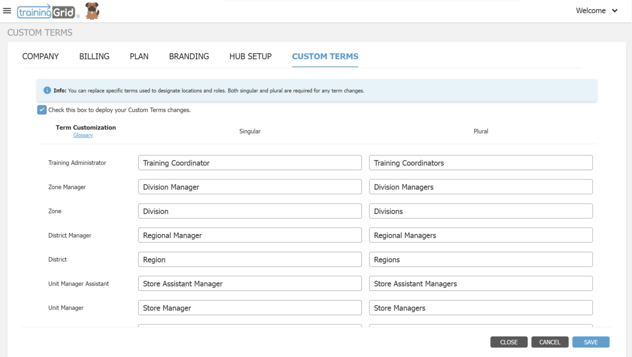 trainingGrid® Custom Terms Release Notes | Custom Terms